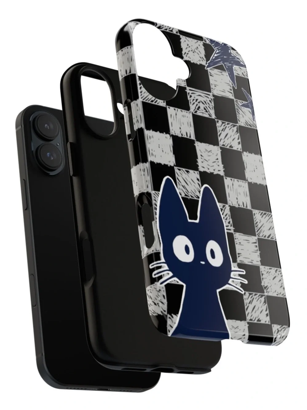 Checkered Peter Cat Tough Phone Case - Navy Cat Design